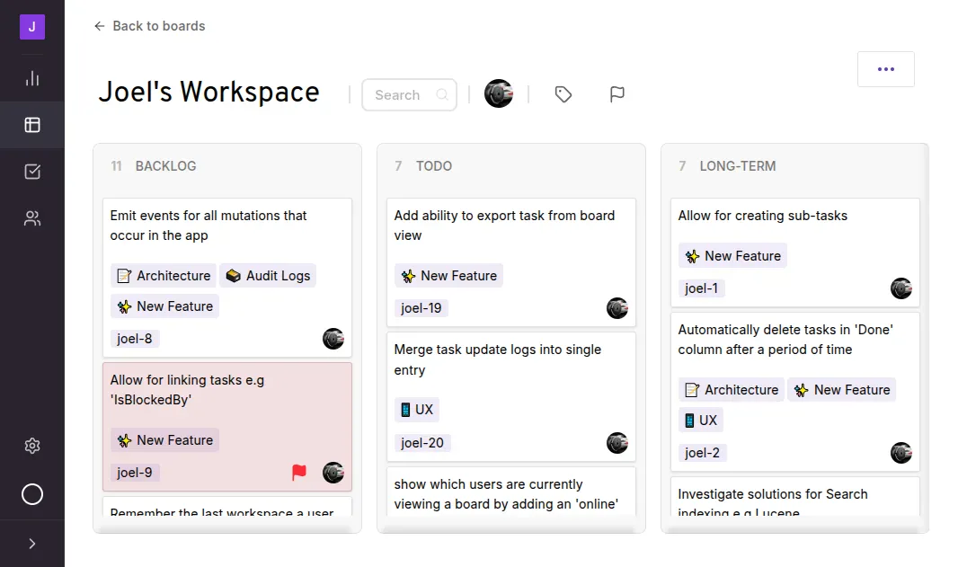 Screenshot of the Netptune kanbanboards